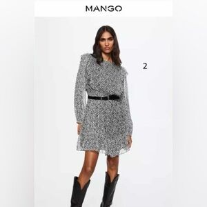 Mango - Women's Printed Long Sleeve Short Dress - Black/White. Size: 2 (US). NWT